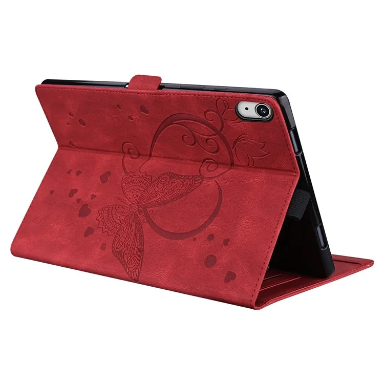 For iPad mini (2024)  /  mini (2021) Leather Case Imprinted Butterfly Tablet Cover Stand Card Slot - Red