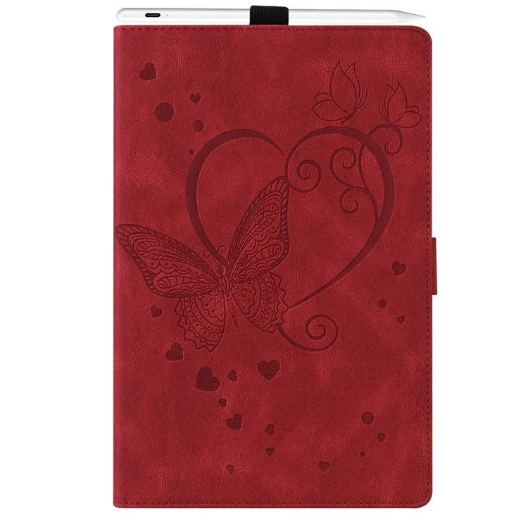 For iPad mini (2024)  /  mini (2021) Leather Case Imprinted Butterfly Tablet Cover Stand Card Slot - Red