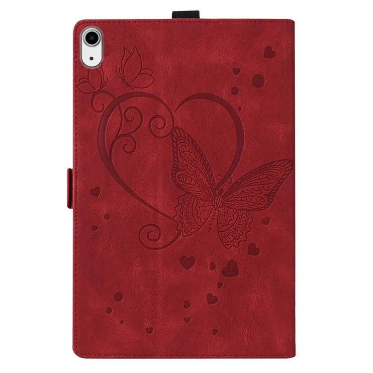 For iPad mini (2024)  /  mini (2021) Leather Case Imprinted Butterfly Tablet Cover Stand Card Slot - Red