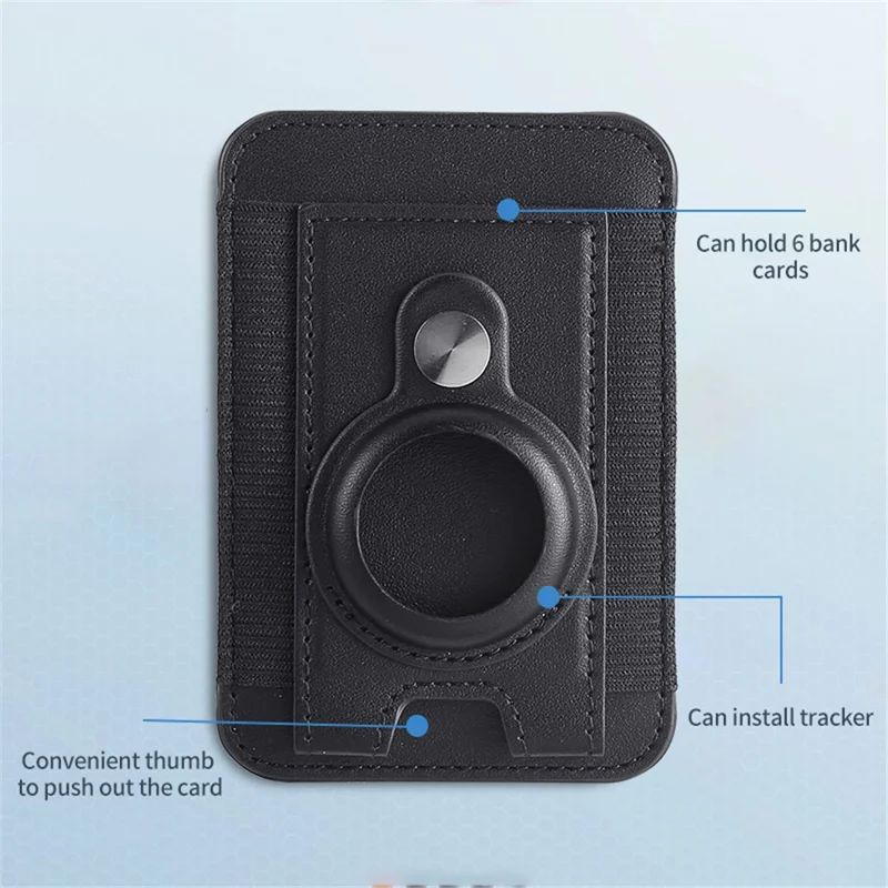 Elastic Band PU Leather Phone Back Card Bag Compatible with MagSafe Protective Case for AirTag - Black