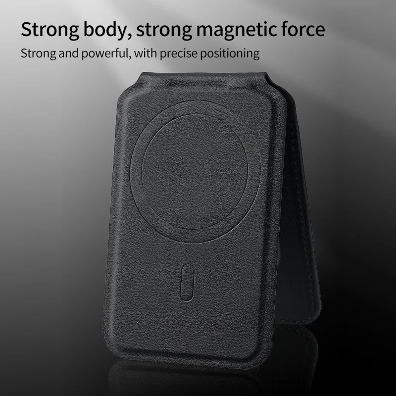 Bi-Fold Phone Card Bag PU Leather Magnetic Card Holder with Foldable Kickstand Function - Black