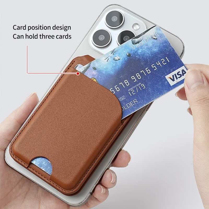 PU Leather Magnetic Card Holder Bi-Fold Phone Card Bag with Kickstand Function - Brown