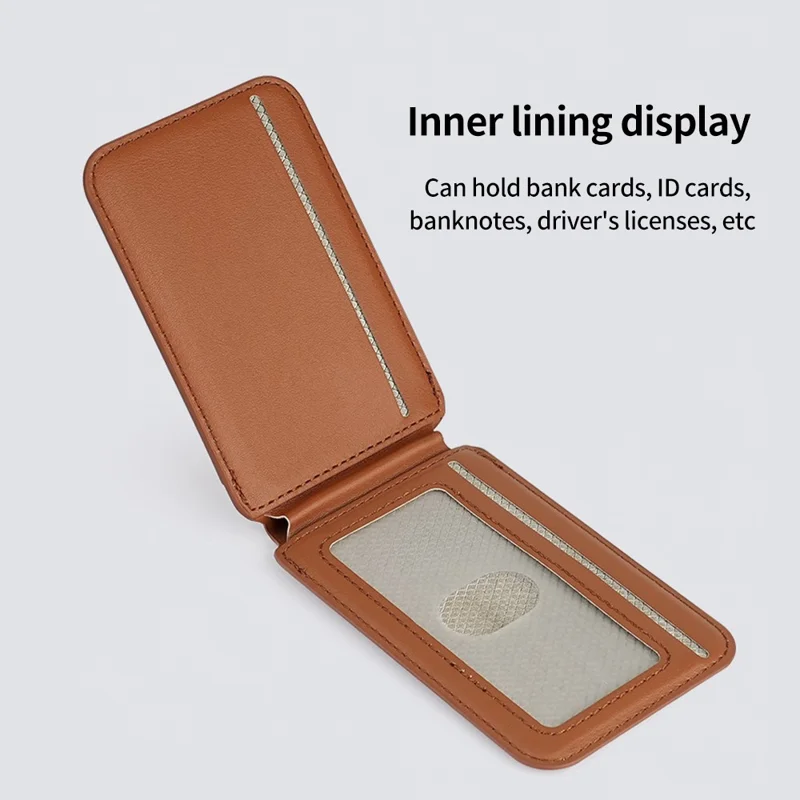 PU Leather Magnetic Card Holder Bi-Fold Phone Card Bag with Kickstand Function - Brown