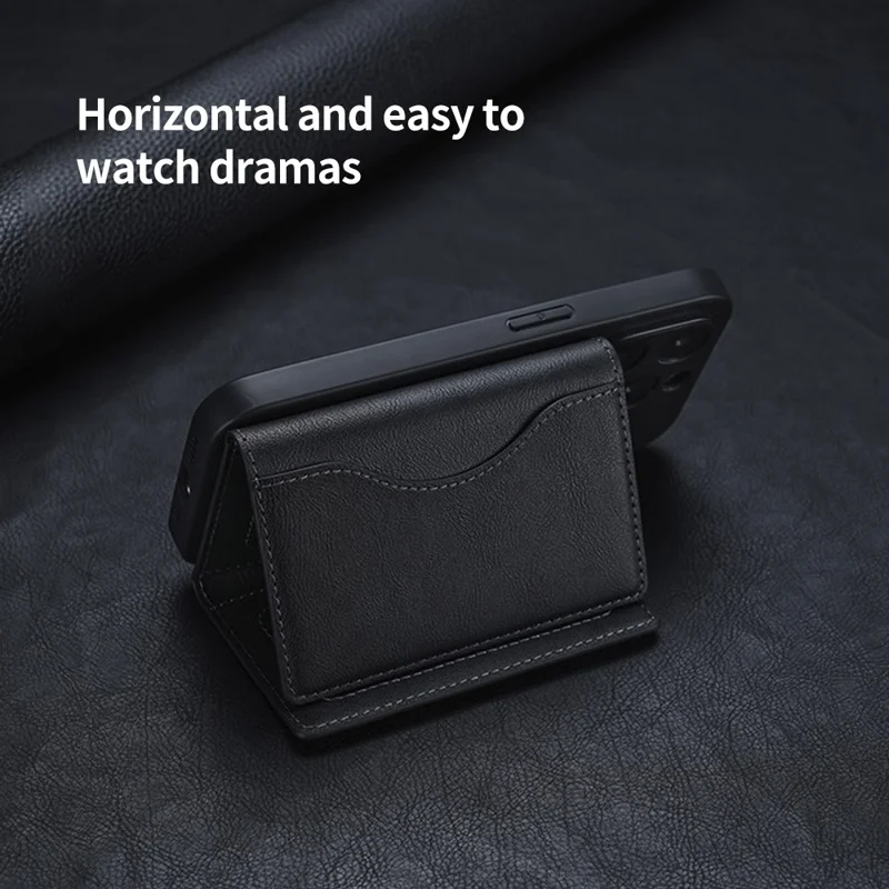 Magnetic Card Holder PU Leather Tri-Fold Phone Card Wallet with Kickstand Function - Black