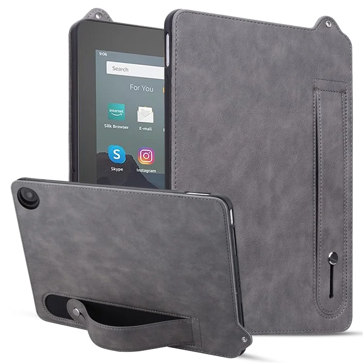 Tablet Case For Amazon Fire HD 10 (2023) / (2021) / Fire HD 10 Plus (2023) / (2021) Hand Strap Kickstand Leather Cover - Grey
