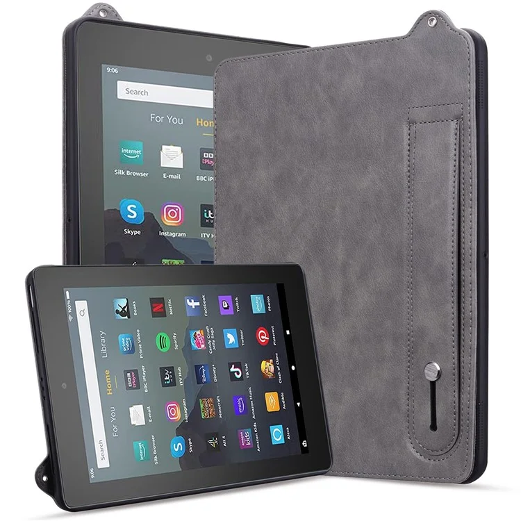 Tablet Case For Amazon Fire HD 10 (2023) / (2021) / Fire HD 10 Plus (2023) / (2021) Hand Strap Kickstand Leather Cover - Grey