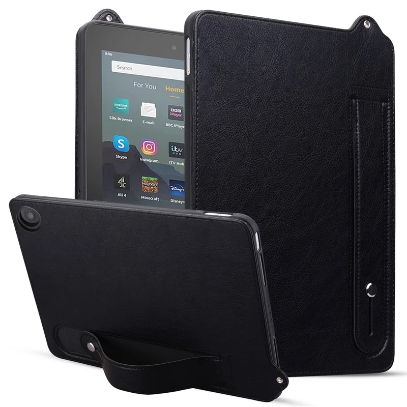 Tablet Case For Amazon Fire HD 10 (2023) / (2021) / Fire HD 10 Plus (2023) / (2021) Hand Strap Kickstand Leather Cover - Black