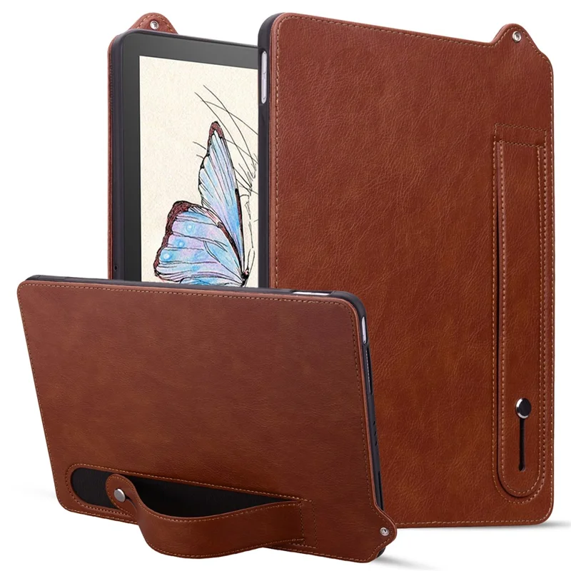 For Amazon Kindle Paperwhite (2024) Case with Hand Strap Kickstand Leather Tablet Cover - Brown
