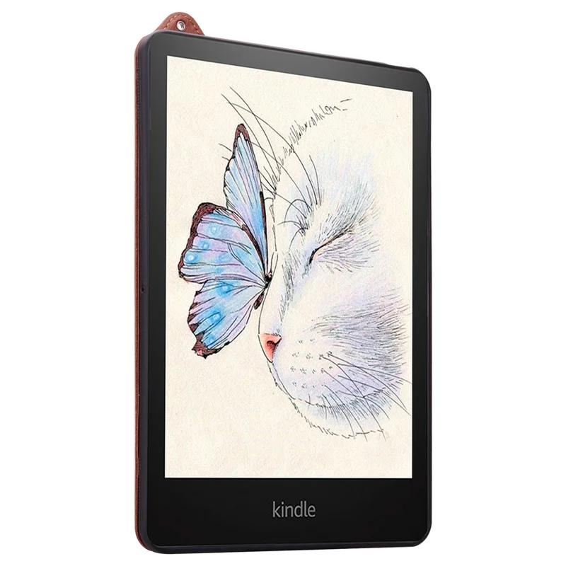 For Amazon Kindle Paperwhite (2024) Case with Hand Strap Kickstand Leather Tablet Cover - Brown