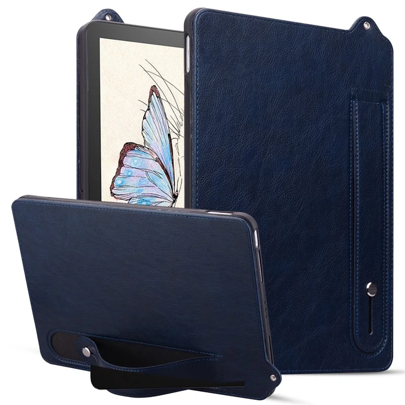 For Amazon Kindle Paperwhite (2024) Case with Hand Strap Kickstand Leather Tablet Cover - Blue