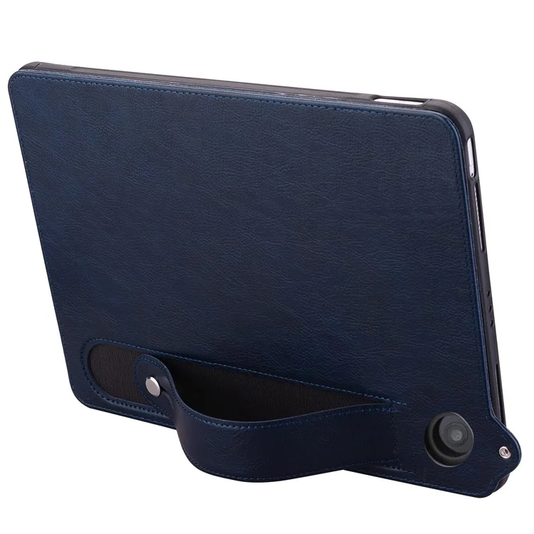 For Amazon Fire 7 (2022) Case Hand Strap Kickstand Leather Tablet Cover - Blue