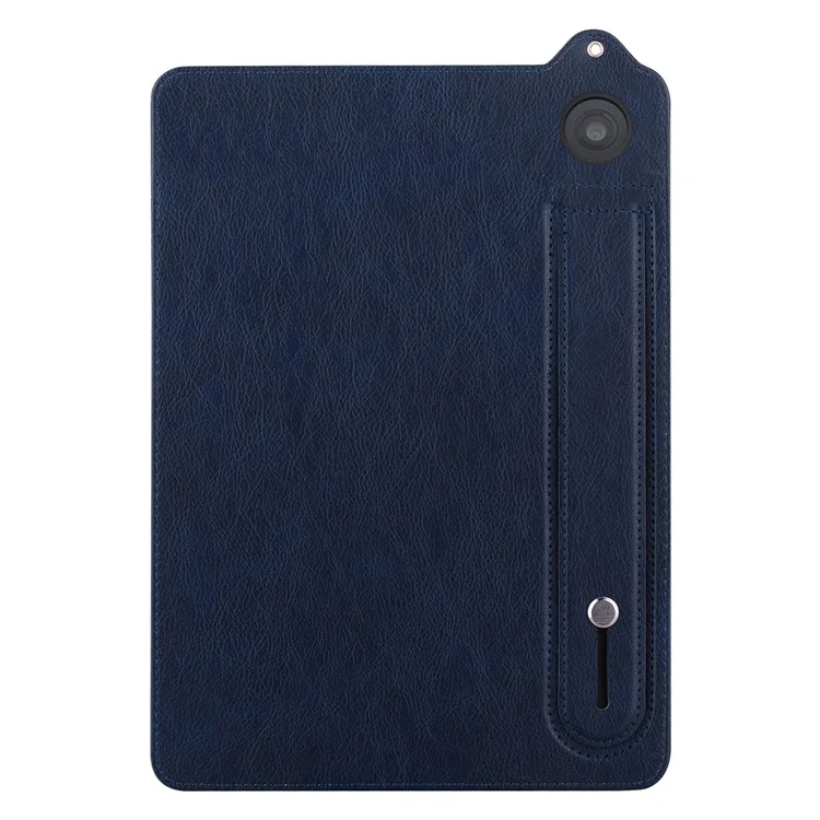 For Amazon Fire 7 (2022) Case Hand Strap Kickstand Leather Tablet Cover - Blue