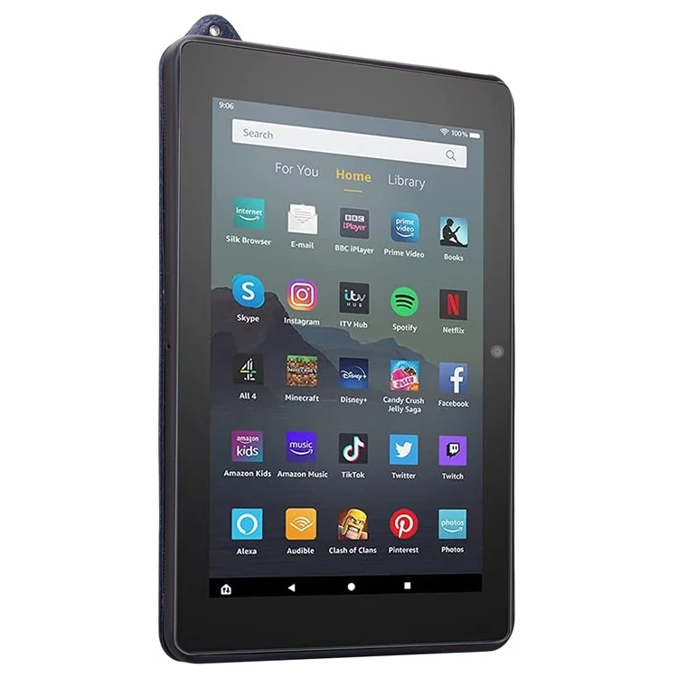 For Amazon Fire 7 (2022) Case Hand Strap Kickstand Leather Tablet Cover - Blue