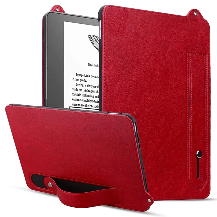 Custodia per Amazon Kindle Scribe (2024) / (2022) con cinturino da polso, supporto e rivestimento in pelle - Rosso