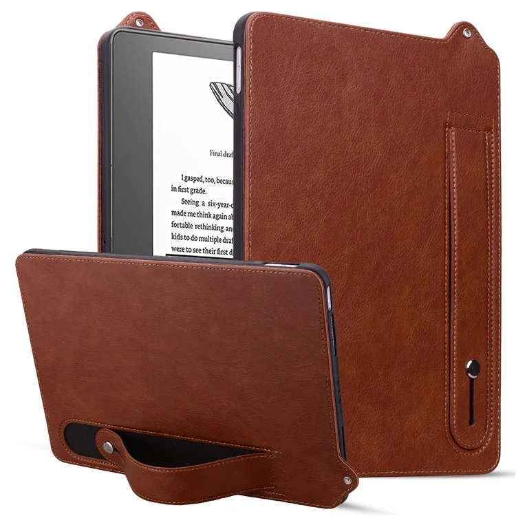 For Amazon Kindle Scribe (2024) / (2022) Case Hand Strap Kickstand Leather Tablet Cover - Brown