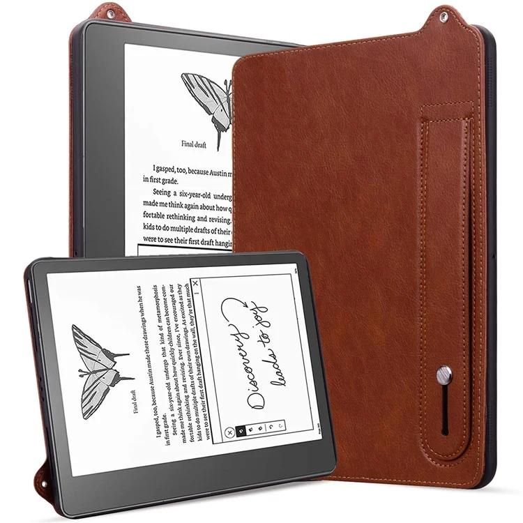 For Amazon Kindle Scribe (2024) / (2022) Case Hand Strap Kickstand Leather Tablet Cover - Brown