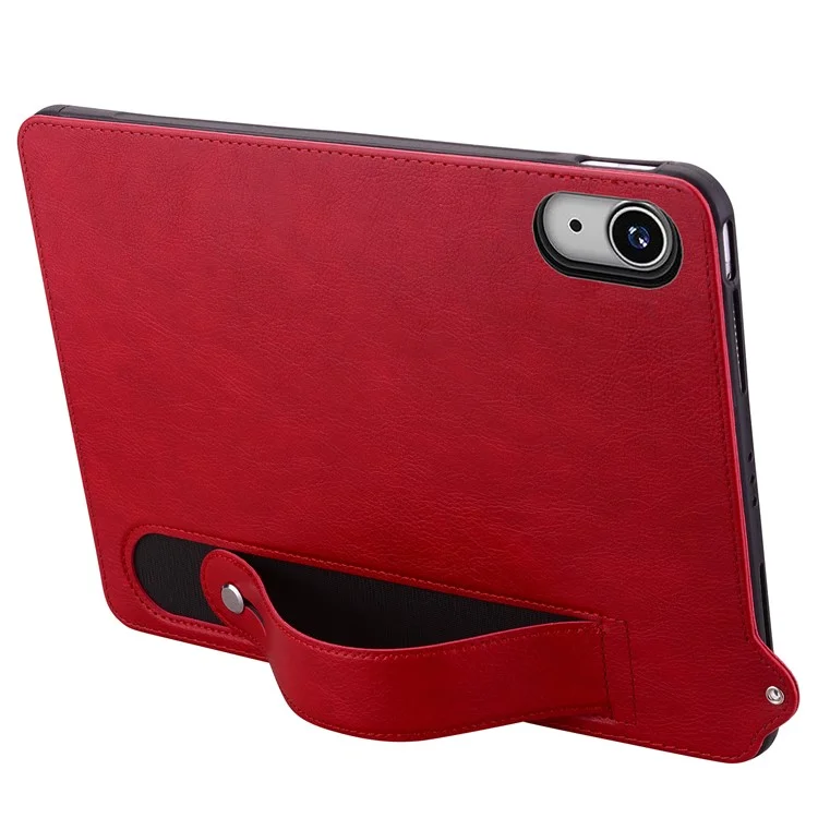 For iPad (2025) / 10.9 (2022) Case Hand Strap Kickstand Leather Tablet Cover - Red