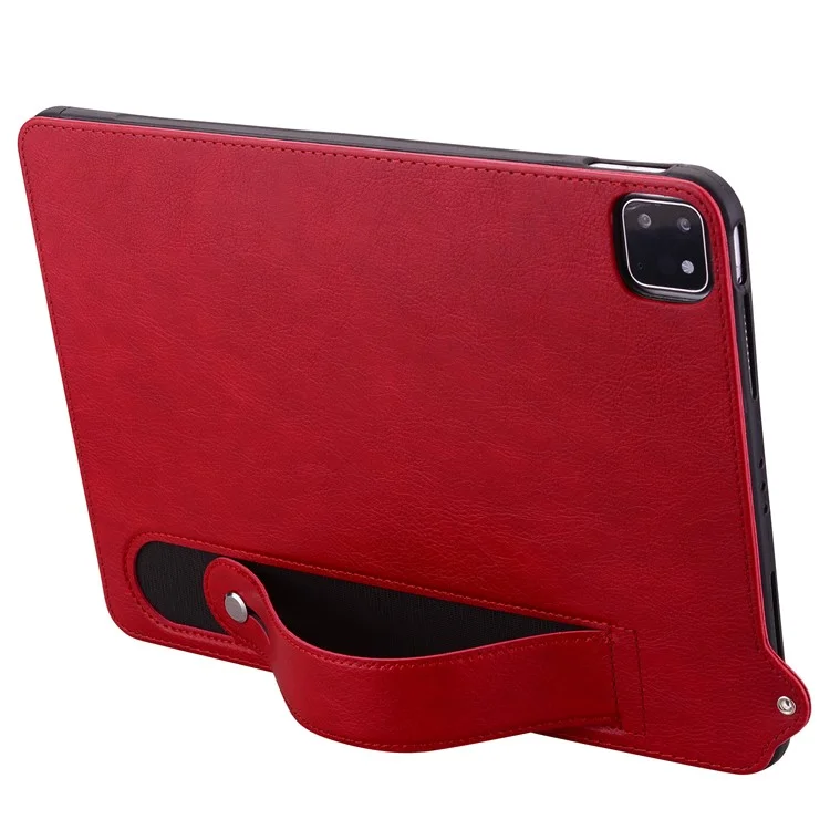 Funda para tableta para iPad Air 11 (2024) / iPad Air (2022) / (2020) / iPad Pro 11 (2021) / (2020) con correa para la mano, soporte y cubierta de cuero - Rojo