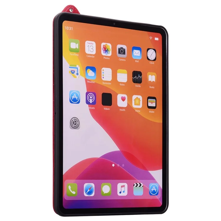 Funda para tableta para iPad Air 11 (2024) / iPad Air (2022) / (2020) / iPad Pro 11 (2021) / (2020) con correa para la mano, soporte y cubierta de cuero - Rojo