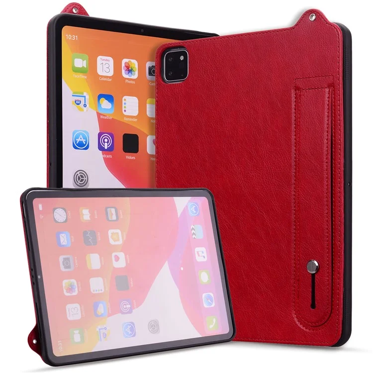 Funda para tableta para iPad Air 11 (2024) / iPad Air (2022) / (2020) / iPad Pro 11 (2021) / (2020) con correa para la mano, soporte y cubierta de cuero - Rojo