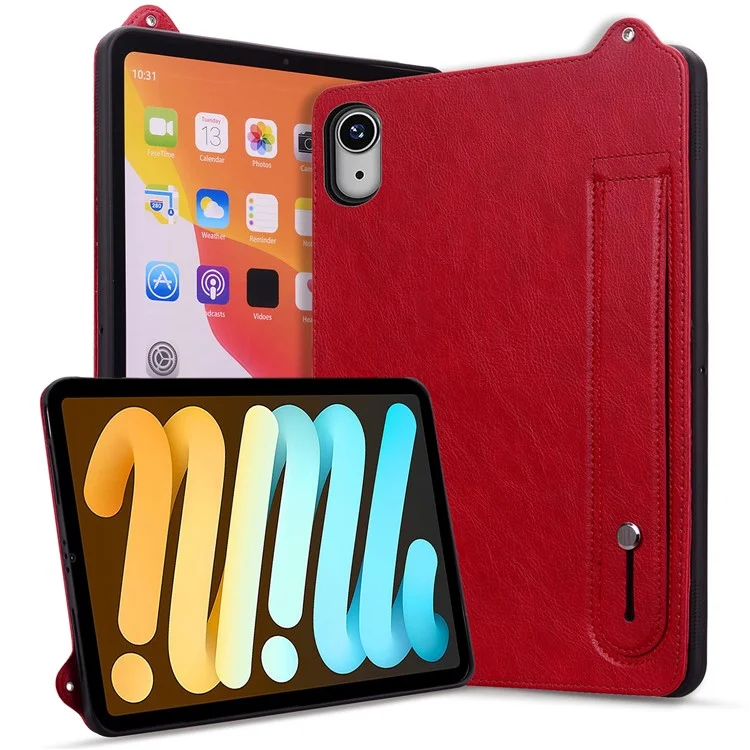 Чехол для iPad mini (2024) (A2996 A2995) / mini (2021) (A2568) с ручным ремешком, подставкой и кожаной отделкой - Красный