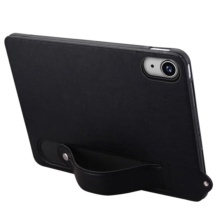 Funda con correa de mano, soporte y cubierta de cuero para iPad mini (2024) (A2996 A2995) / mini (2021) (A2568) - Negro