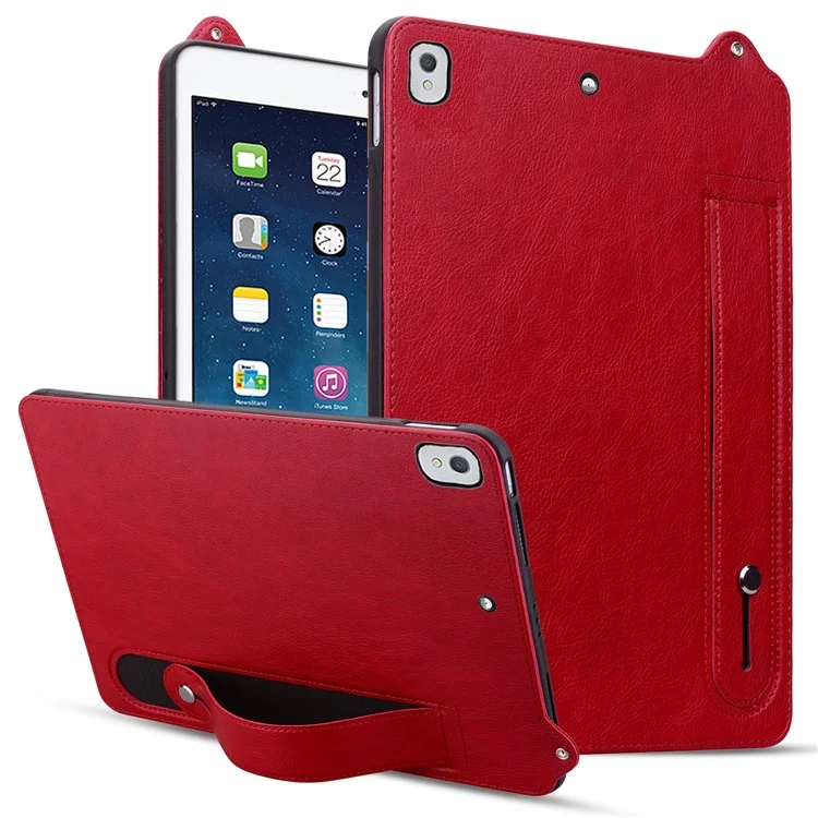 Tablet Case For iPad 10.2 (2020) /  (2019) / iPad Air 10.5 inch (2019) Hand Strap Kickstand Leather Cover - Red