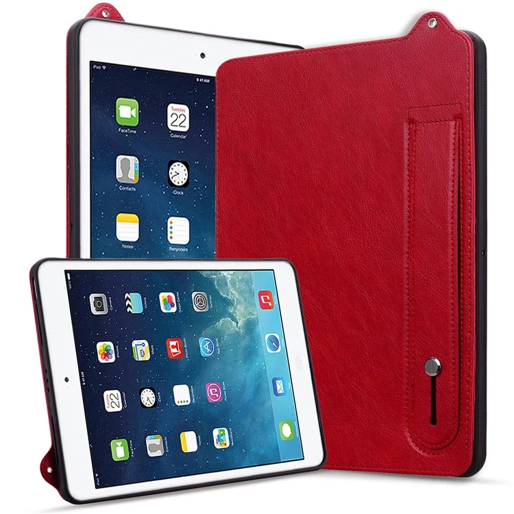 Tablet Case For iPad 10.2 (2020) /  (2019) / iPad Air 10.5 inch (2019) Hand Strap Kickstand Leather Cover - Red
