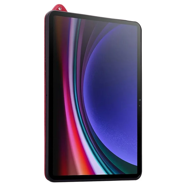 Capa de tablet para Samsung Galaxy Tab S10 / S9 FE / S9 / S8 / S7 com alça de mão, suporte dobrável e cobertura de couro - Vermelho