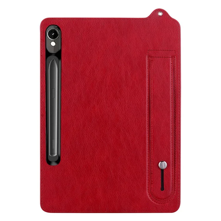 Capa de tablet para Samsung Galaxy Tab S10 / S9 FE / S9 / S8 / S7 com alça de mão, suporte dobrável e cobertura de couro - Vermelho