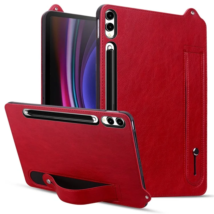 Tablet Case For Samsung Galaxy Tab S10+ / S9+ / S8+ / S7+ Hand Strap Kickstand Leather Cover - Red