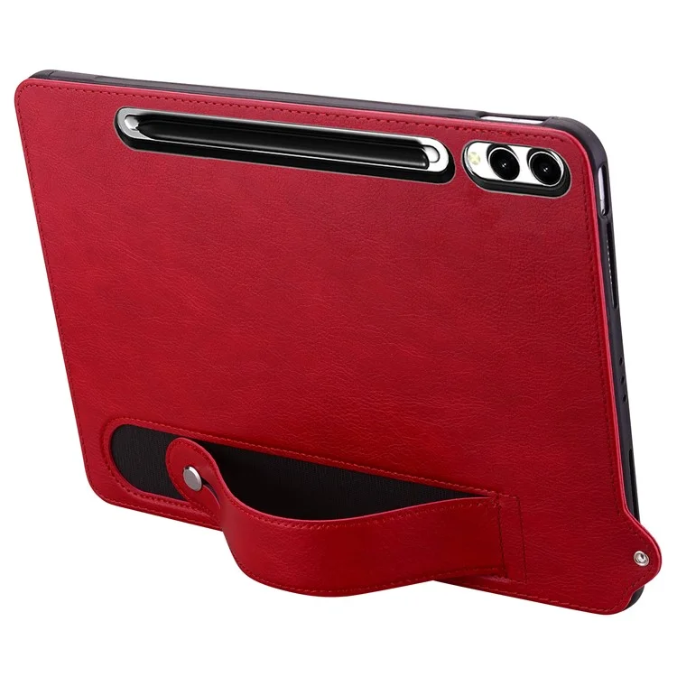 Tablet Case For Samsung Galaxy Tab S10+ / S9+ / S8+ / S7+ Hand Strap Kickstand Leather Cover - Red