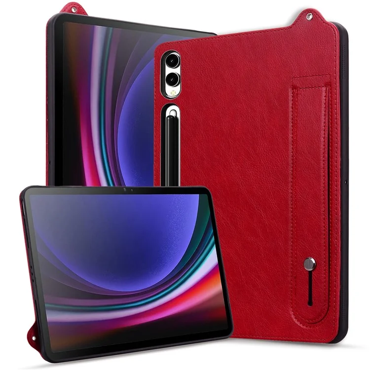 Tablet Case For Samsung Galaxy Tab S10+ / S9+ / S8+ / S7+ Hand Strap Kickstand Leather Cover - Red