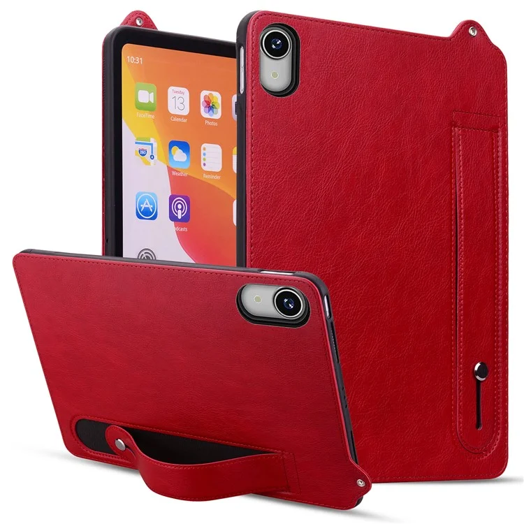 Funda para Lenovo Tab P11 TB-J606F con correa de mano, soporte y cubierta de cuero para tableta - Rojo