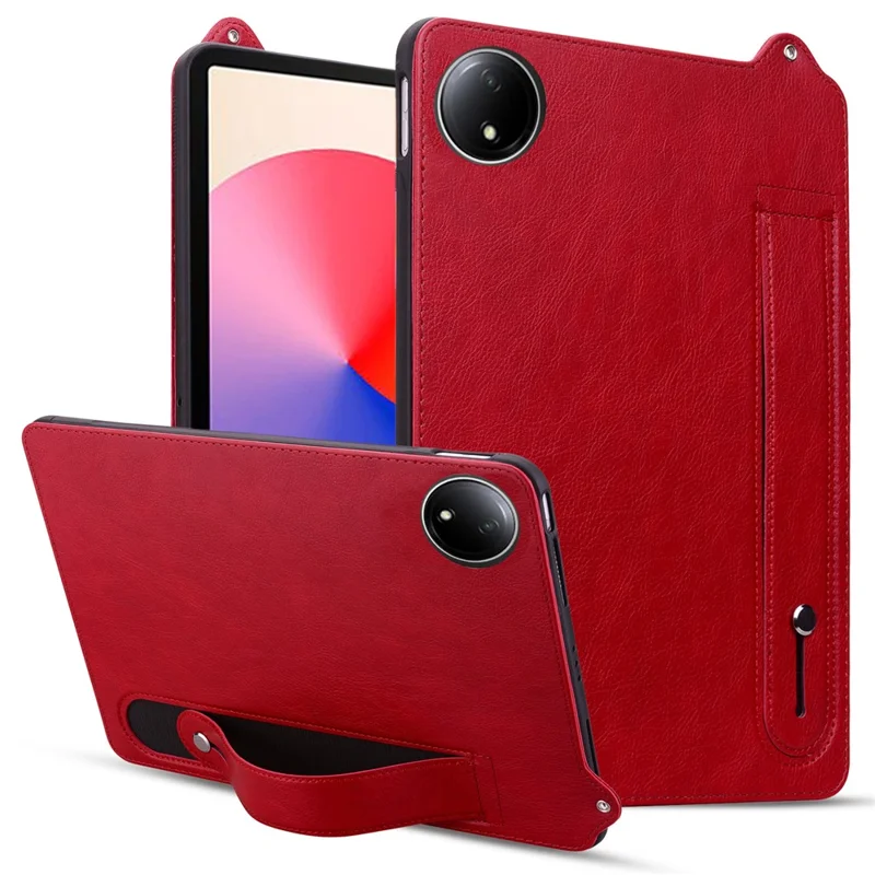 Für Xiaomi Redmi Pad SE 4G 8,7 Zoll Hülle mit Handschlaufe, Standfuß und Ledertablett-Cover - Rot
