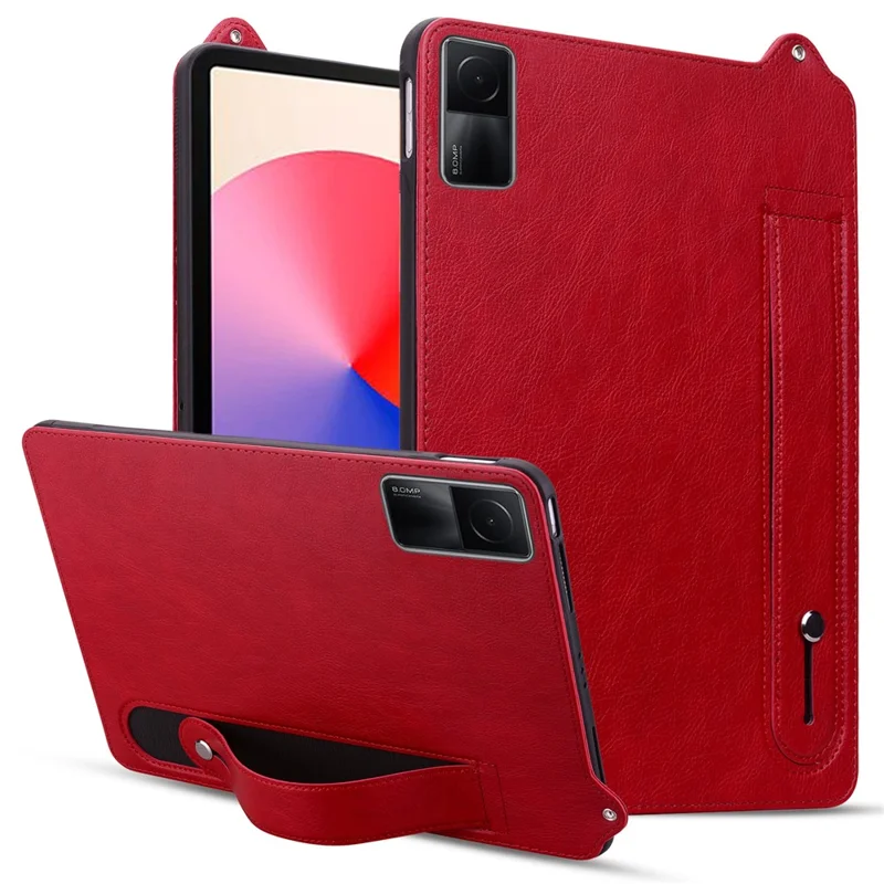 For Xiaomi Redmi Pad SE Case Hand Strap Kickstand Leather Tablet Cover - Red