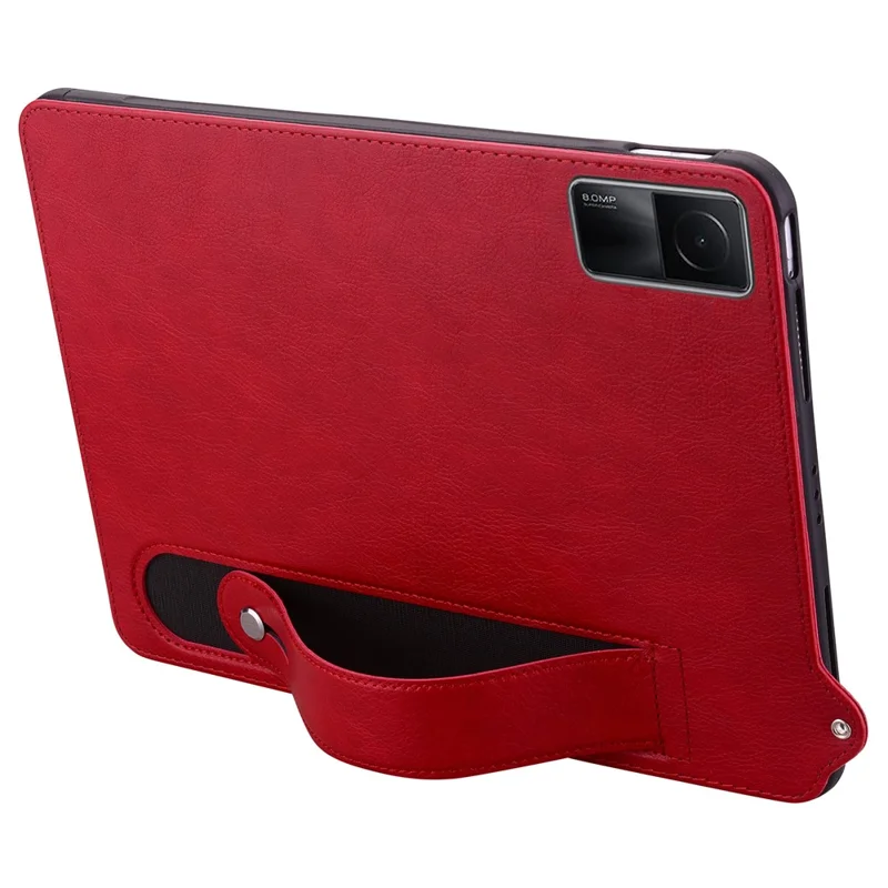 For Xiaomi Redmi Pad SE Case Hand Strap Kickstand Leather Tablet Cover - Red