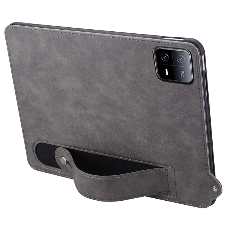 For Xiaomi Pad 6 / Pad 6 Pro Case Hand Strap Kickstand Leather Tablet Cover - Grey