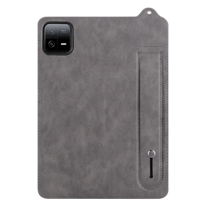 For Xiaomi Pad 6 / Pad 6 Pro Case Hand Strap Kickstand Leather Tablet Cover - Grey