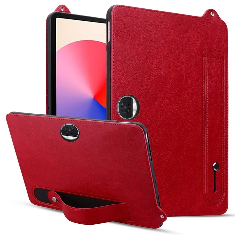 For Honor Pad 9 Case Hand Strap Kickstand Leather Tablet Cover - Red