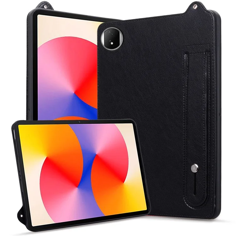For Honor MagicPad 2 12.3 Tablet Case Hand Strap Kickstand Leather Cover - Black