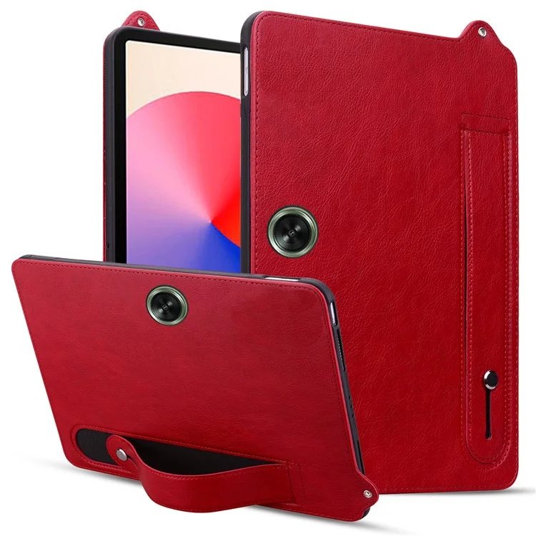 Custodia per tablet OnePlus Pad Go / Oppo Pad Air 2 con cinturino da polso, supporto e rivestimento in pelle - Rosso