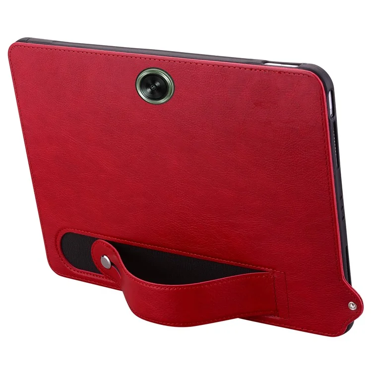 Custodia per tablet OnePlus Pad Go / Oppo Pad Air 2 con cinturino da polso, supporto e rivestimento in pelle - Rosso