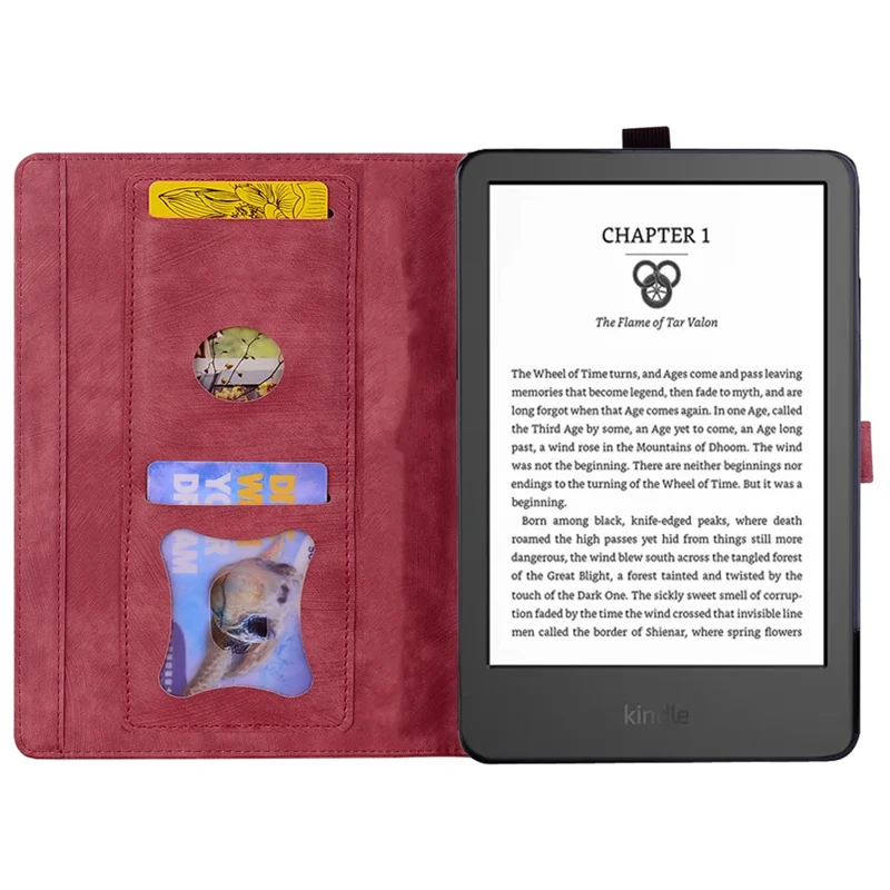 For Amazon Kindle Paperwhite (2024) Case Flip Stand Leather Tablet Cover Cherry Blossom Cat Imprinted - Red