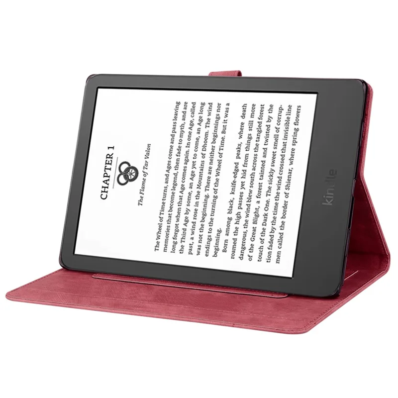 For Amazon Kindle Paperwhite (2024) Case Flip Stand Leather Tablet Cover Cherry Blossom Cat Imprinted - Red
