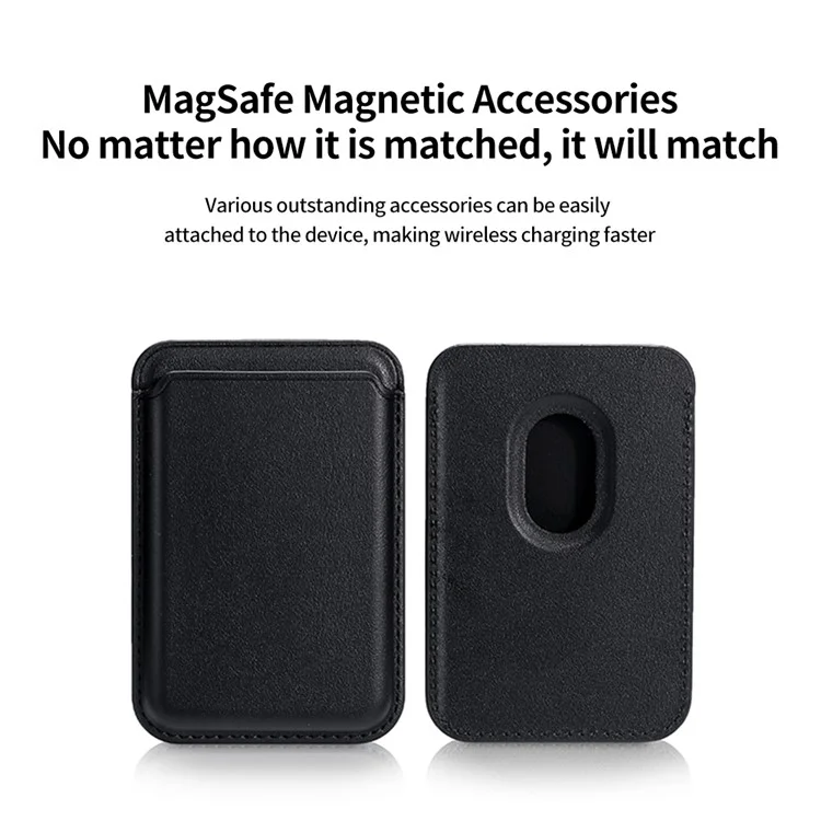 Supporto per scheda magnetica ad anello singolo per serie iPhone 12-16 in pelle PU sottile - Nero