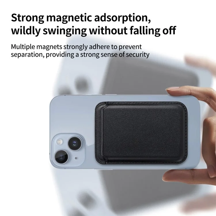 Supporto per scheda magnetica ad anello singolo per serie iPhone 12-16 in pelle PU sottile - Nero