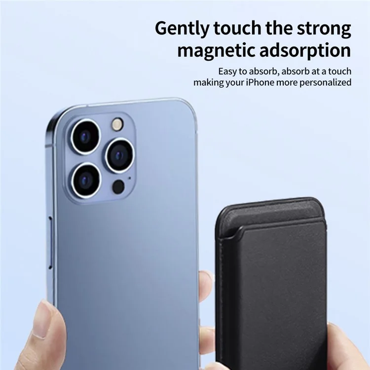 Supporto per scheda magnetica ad anello singolo per serie iPhone 12-16 in pelle PU sottile - Nero
