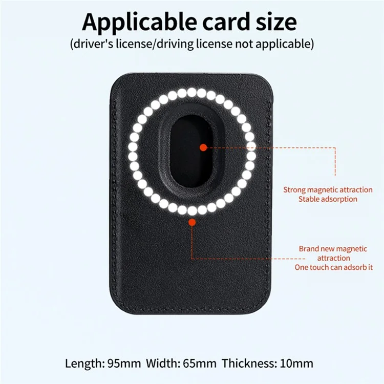 Supporto per scheda magnetica ad anello singolo per serie iPhone 12-16 in pelle PU sottile - Nero