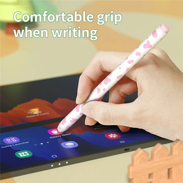 Чехол-стилус для Samsung Galaxy Tab S9 / S8 / S7 с коровьим узором, силиконовый, защитный, розовый
